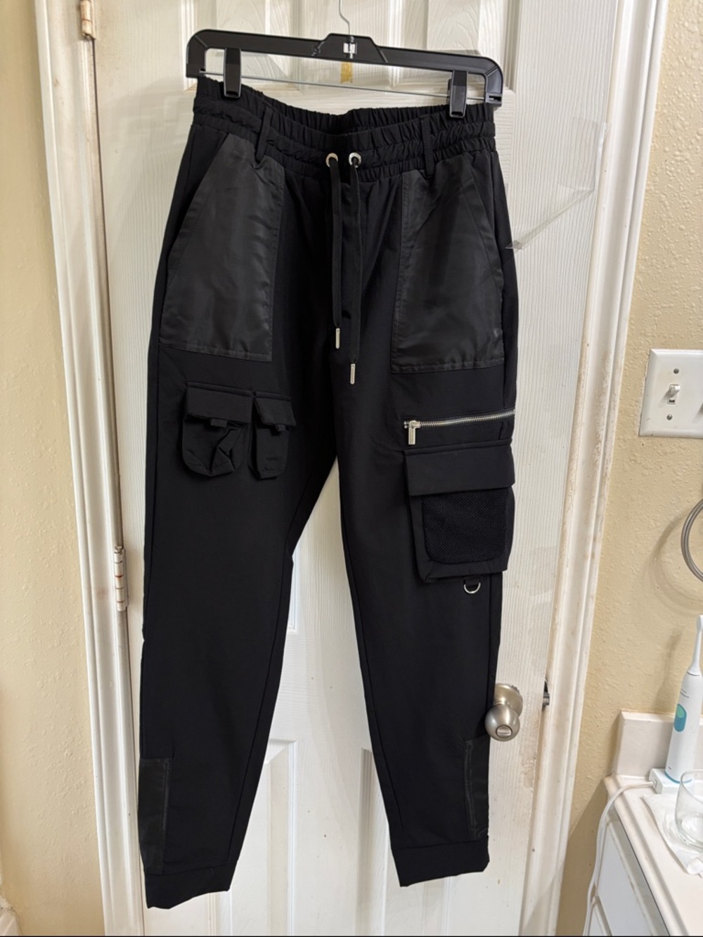 Maniere De Voir Black Elastic Waist Pants with Drawstring